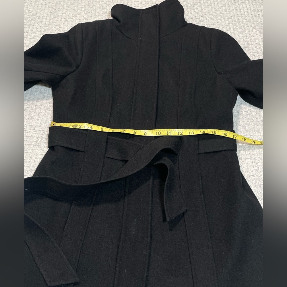 Beautiful Calvin Klein Wool Tie Waist Dress Coat Black Size 6 - Picture 13 of 16